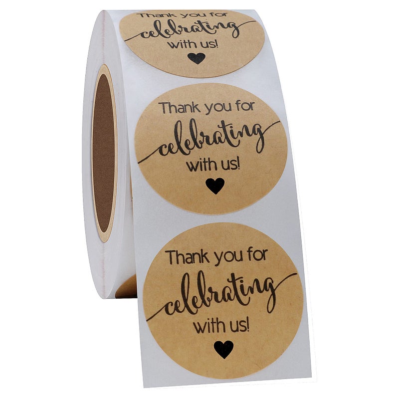 Hybsk 500pcs Thank You for Celebrating with Us with Heart Stickers 1.5" Kraft Labels for Weddings Anniversaries Party (Type 3(Kraft)) - Image 4